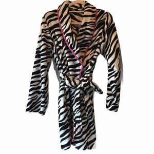 Zebra Bathrobe Black White and Pink Trim Size Kids Large (10-12)